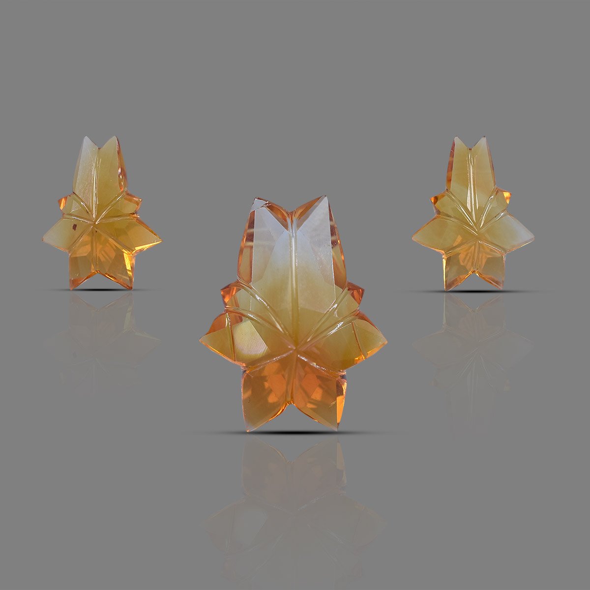 rg-citrin-flower-3pcs-carv-14-1 Natural Citrine Handcrafted Carved Leaf Design Gemstone 3 pcs Set - Image 1