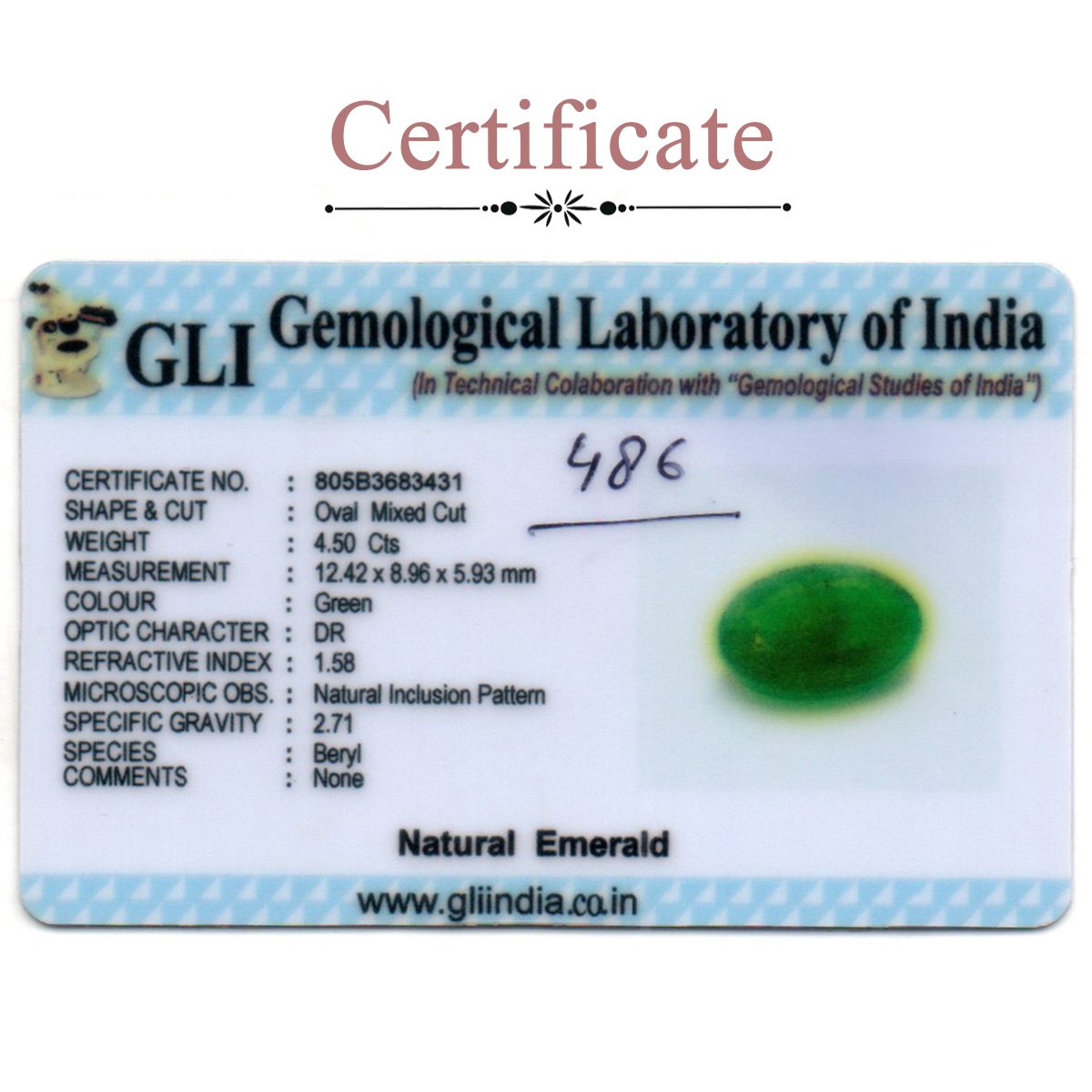 rg-em-486-3-certificate 4.5 Carats Brazilian Emerald ( 5 Ratti Panna ) - Image 3