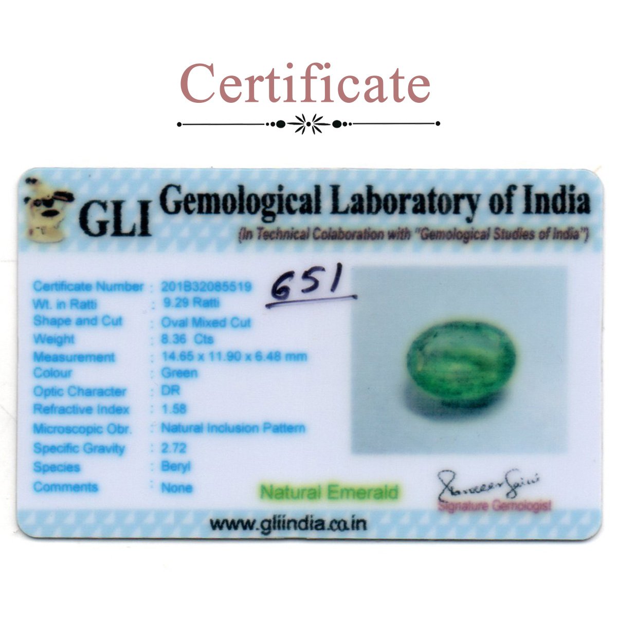 rg-em-651-3-certificate 8.36 Carats Emerald ( 9.29 Ratti Panna ) - Image 3