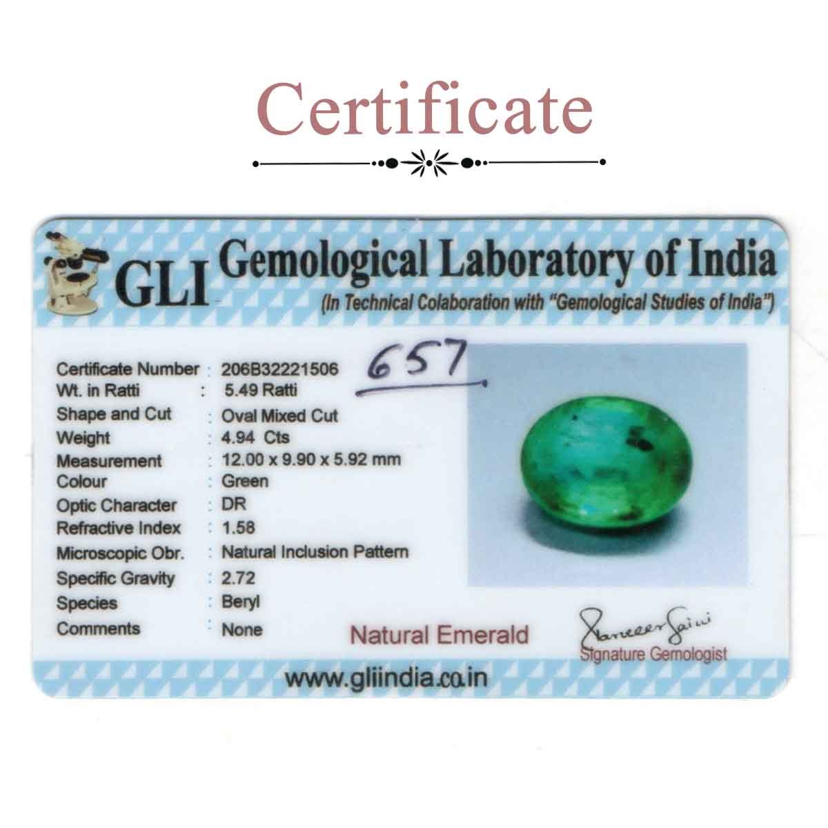 rg-em-657-3 Certificate 4.94 Carats Emerald ( 5.49 Ratti Panna ) - Image 3
