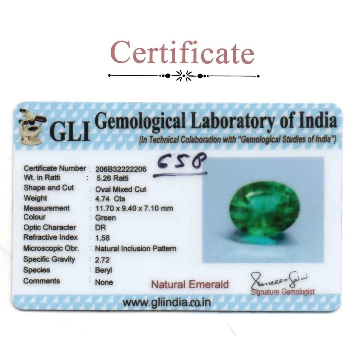 rg-em-658-3 Certificate 4.74 Carats Emerald ( 5.26 Ratti Panna ) - Image 3