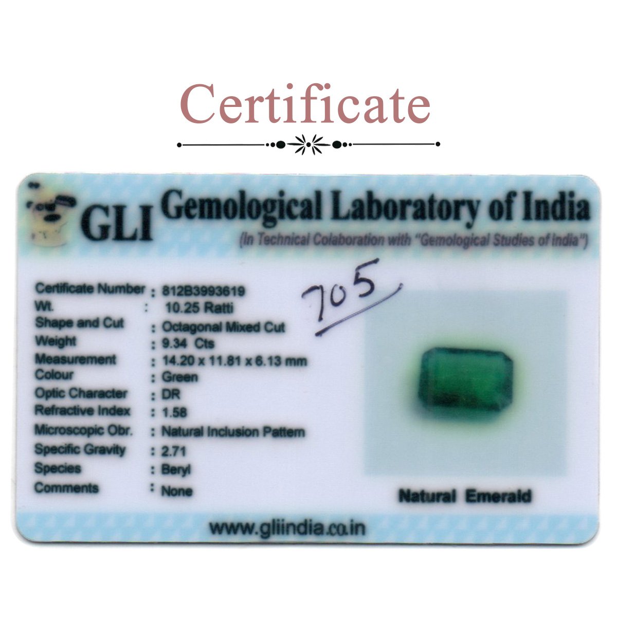 rg-em-705-3-certificate 9.34 Carats Emerald ( 10.25 Ratti Panna ) - Image 3