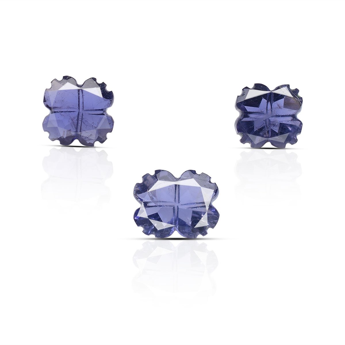 rg-iolite-flower-carv-26-1 Natural Iolite Handcrafted Carving 3 pcs Set - Image 1
