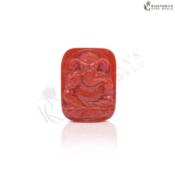 74.22 carats Red Coral Lord Ganesh Ji Sculpture ( 82.47 ratti Moonga )