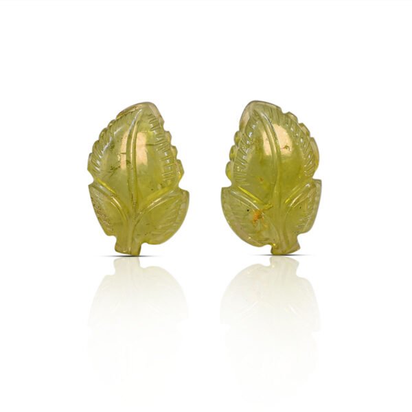 Natural Peridot Handcrafted Leaf Carving 2 pcs Set