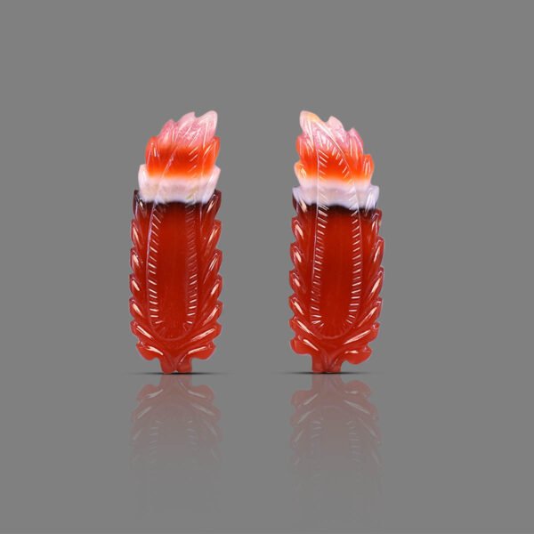 Natural Red Onyx Handcrafted Leaf Carving 2 pcs Set