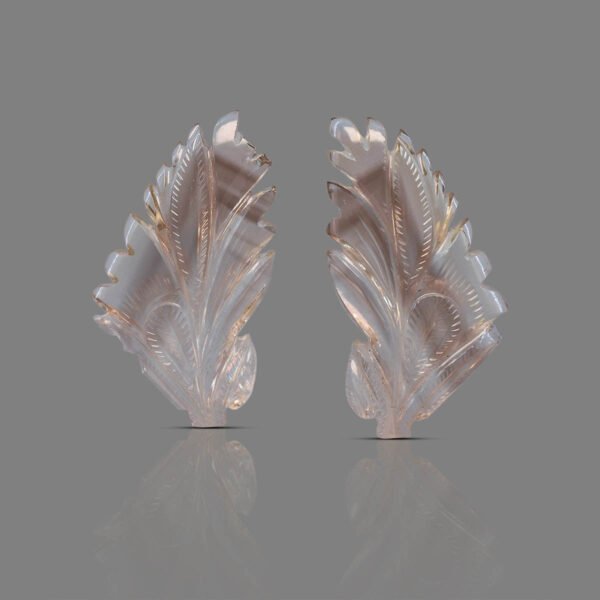 Natural Smoky Quartz Handcrafted Leaf Carving 2 pcs Set