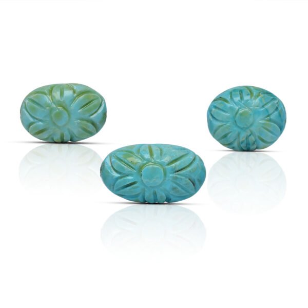Natural Turquoise (Firoza) Handcrafted Carving 3 pcs Set