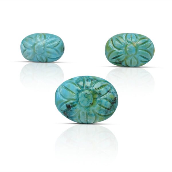 Natural Turquoise (Firoza) Handcrafted 3 pcs Set Carving
