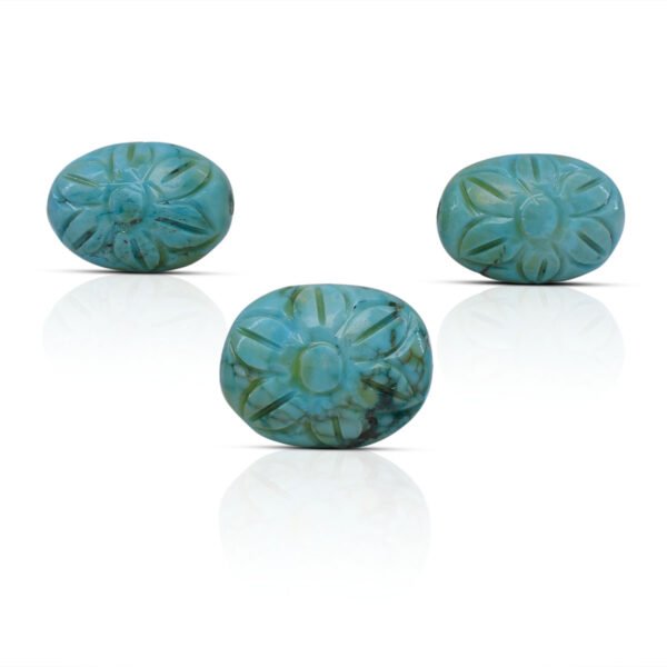 Natural Turquoise (Firoza) Hand Made Carving 3 pcs Set