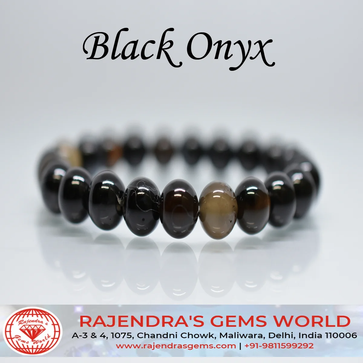 Black Onyx 8mm Gemstone Natural Beaded Unisex Bracelet