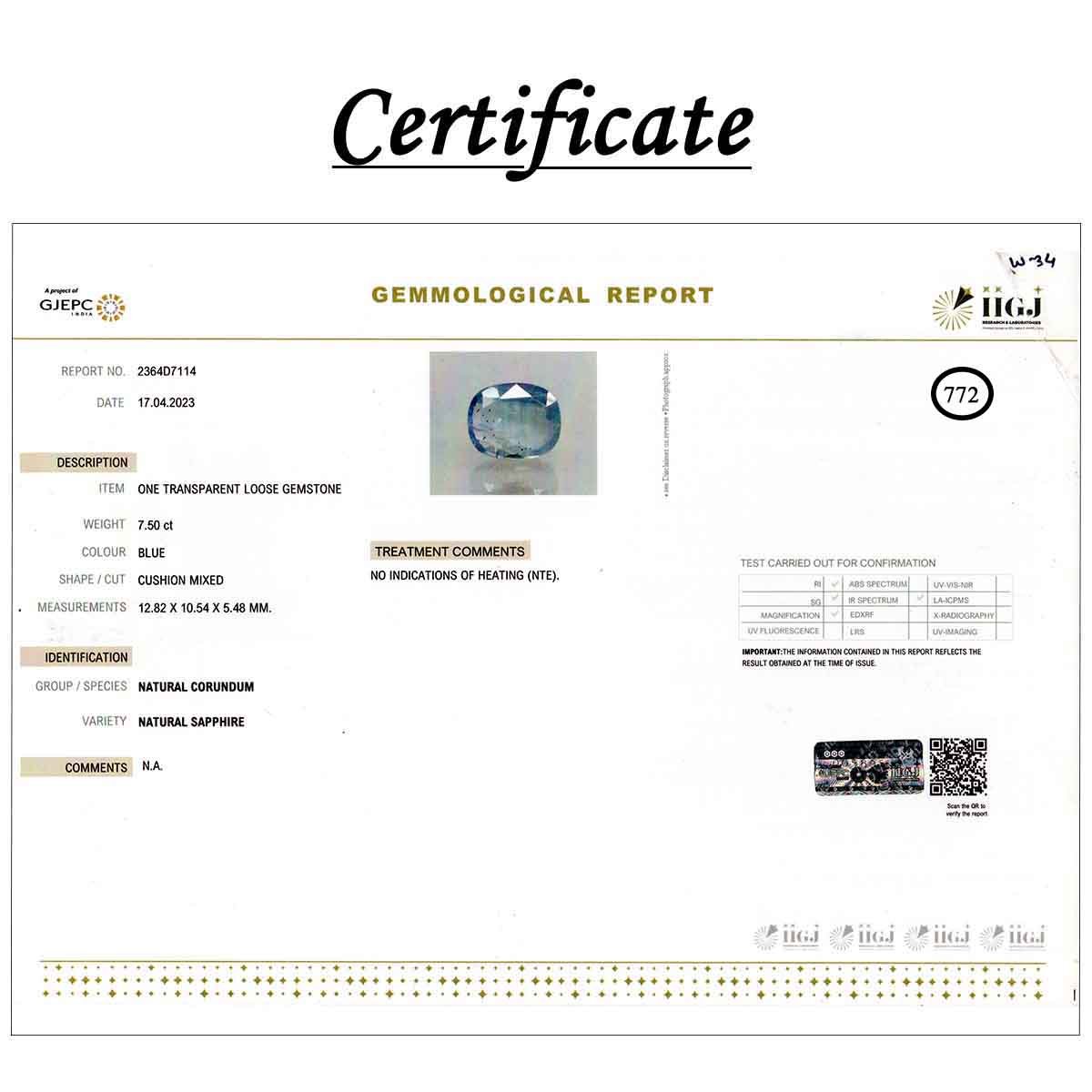 rgw-n-772-3 Certificate 7.5 Carats Blue Sapphire ( 8.33 Ratti Neelam ) - Image 3