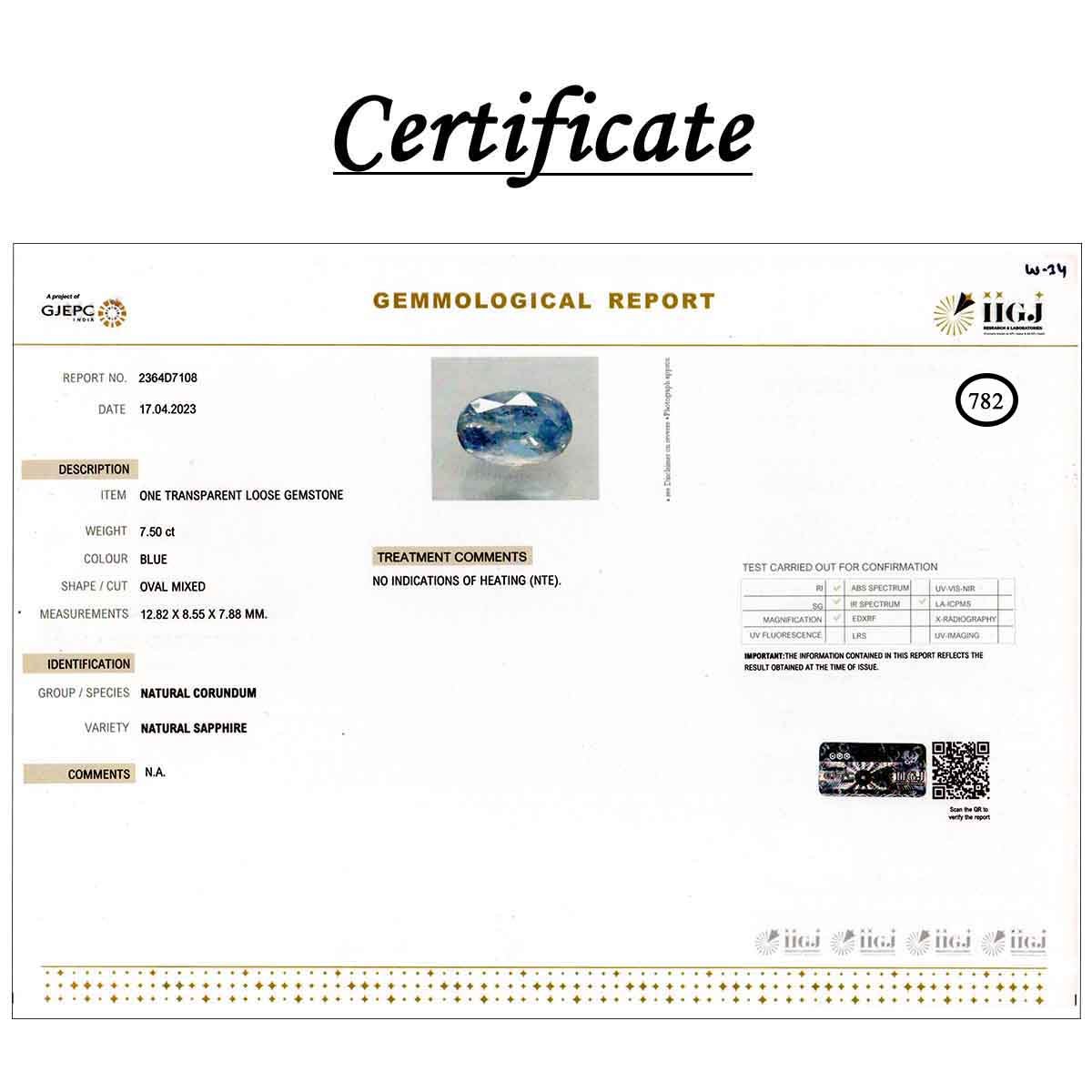 rgw-n-782-3 Certificate 7.50 Carats Blue Sapphire ( 8.33 Ratti Neelam ) - Image 3