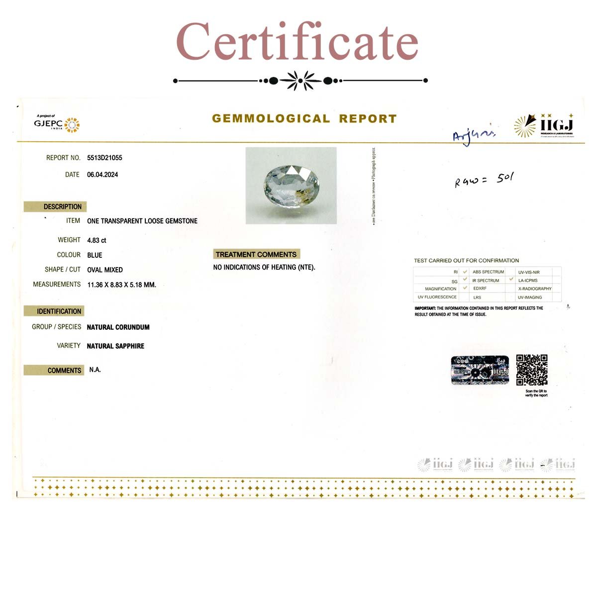 rgw-nlm-501-3-certificate 4.83 Carats Blue Sapphire ( 5.37 Ratti Neelam ) - Image 3