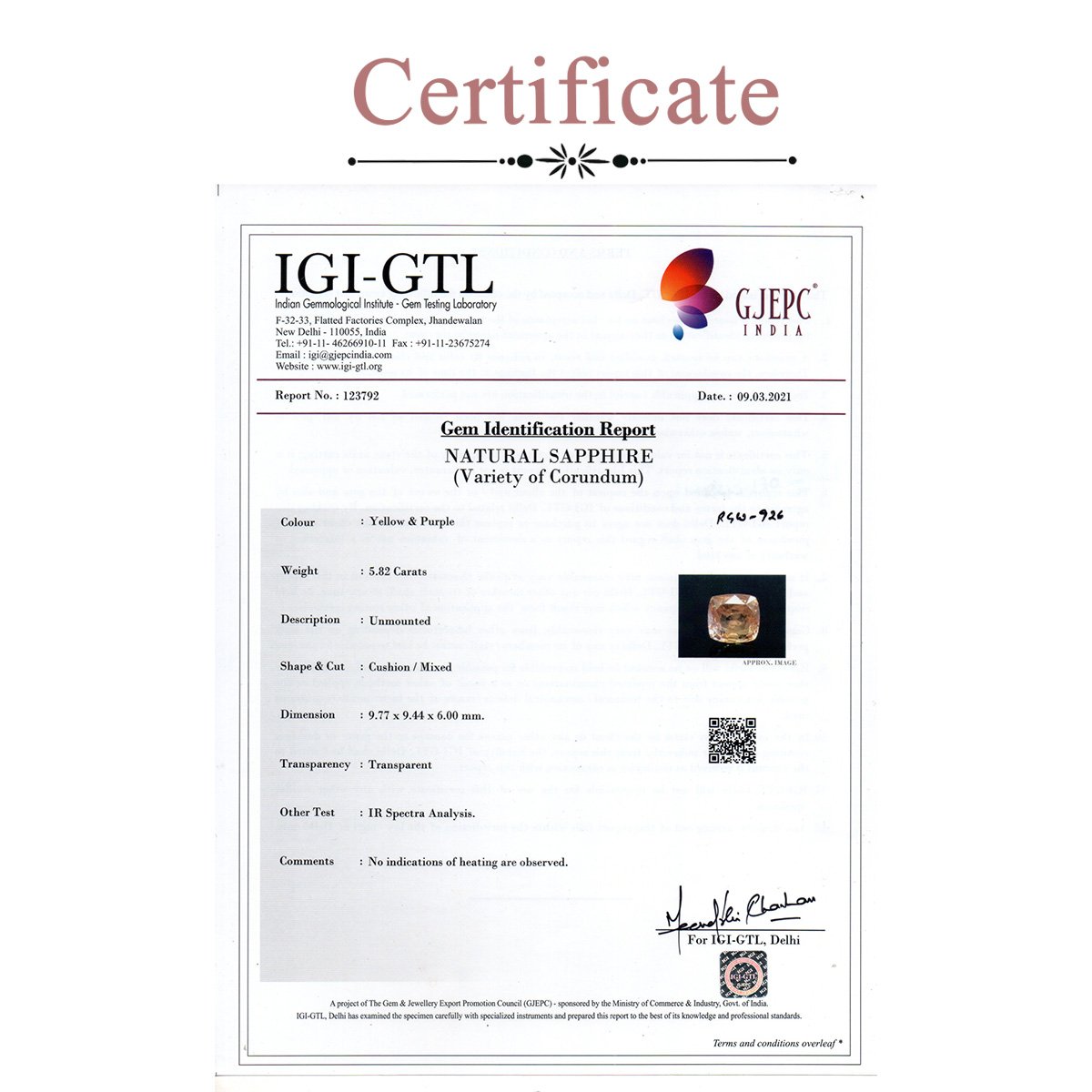 rgw-pad-par-926-3-certificate 5.82 Carats Padparadscha ( 6.47 Ratti Padparadscha ) - Image 3
