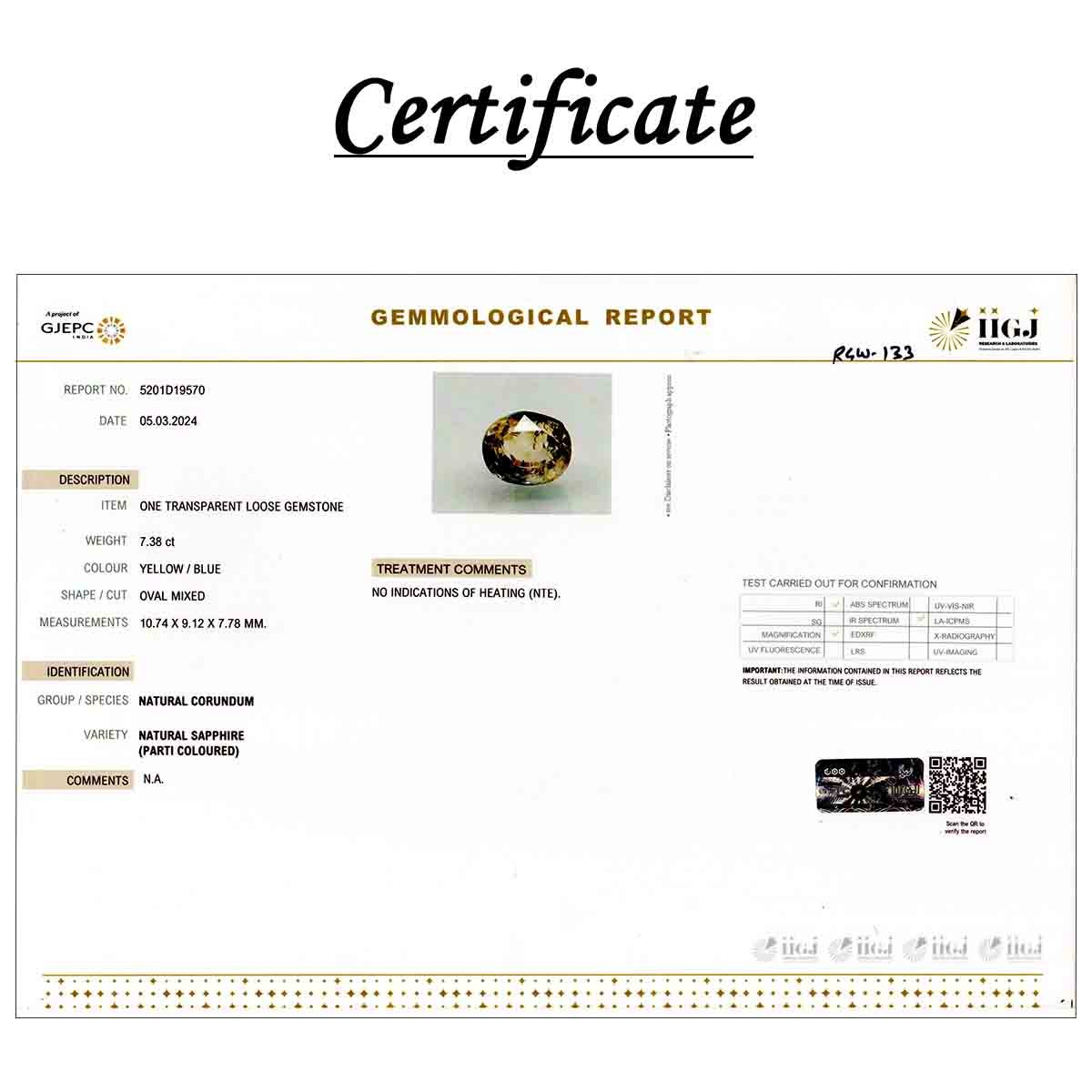 rgw-pita-133-3 7.38 carats Bi-color Sapphire ( 8.20 ratti Pitambari Neelam ) - Image 3