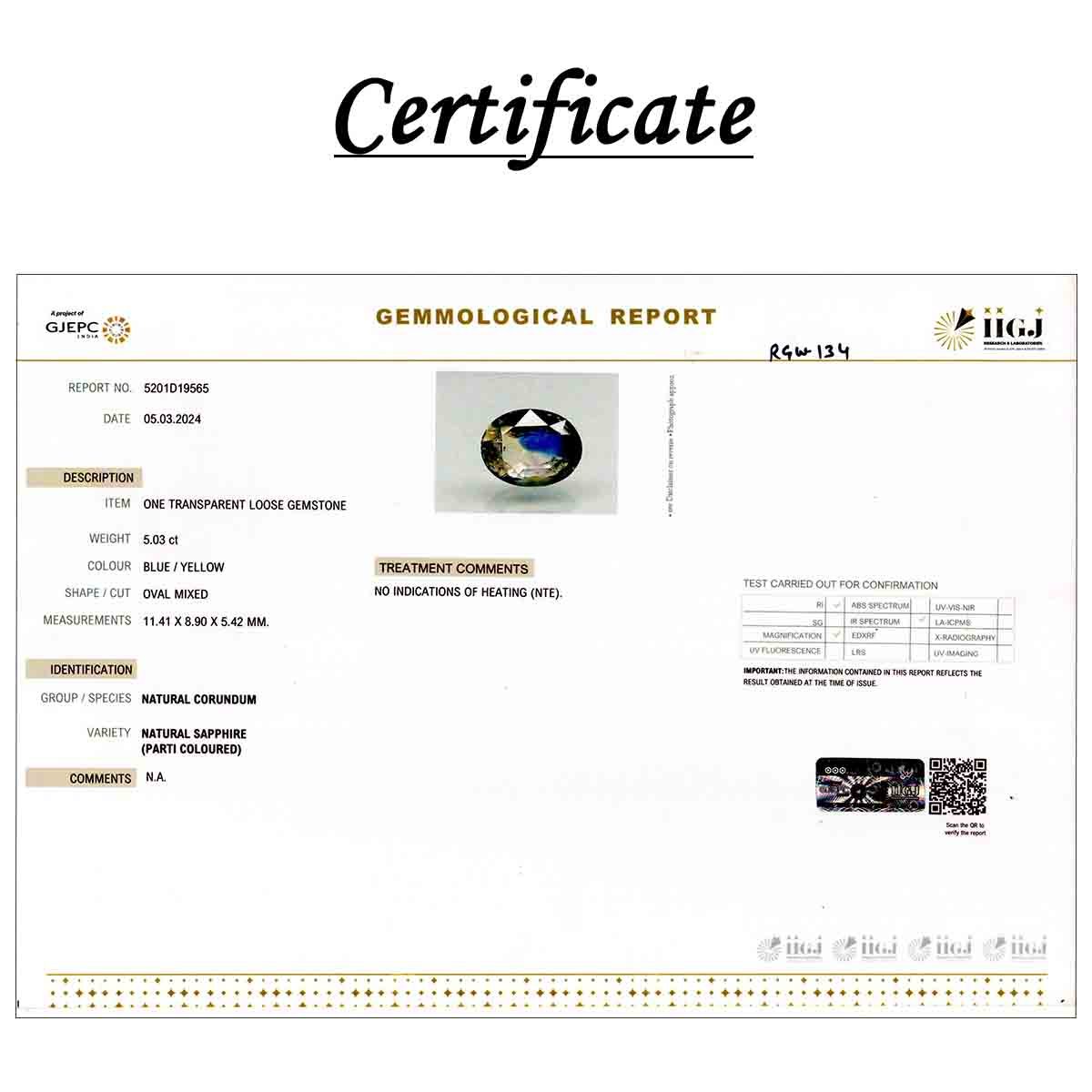 rgw-pita-134-3 5.03 carats Bi-color Sapphire ( 5.59 ratti Pitambari Neelam ) - Image 3