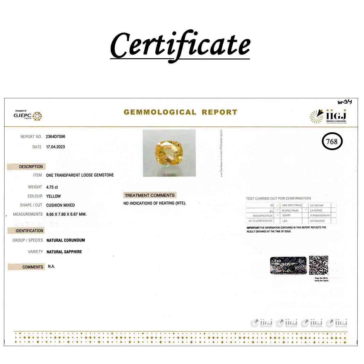 rgw-puk-768-3 Certificate 4.75 Carats  Yellow Sapphire ( 5.28 Ratti Pukhraj ) - Image 3