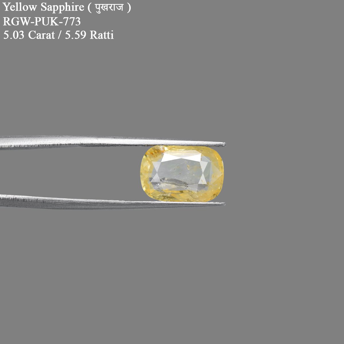 rgw-puk-773-2 5.03 Carats  Yellow Sapphire ( 5.59 Ratti Pukhraj ) - Image 2