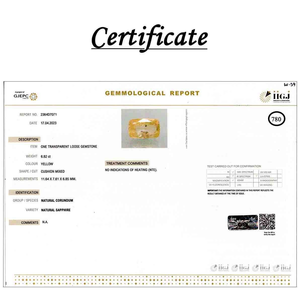 rgw-puk-780-3 Certificate 6.82 Carats  Yellow Sapphire ( 7.58 Ratti Pukhraj ) - Image 3