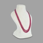 Natural and Certified Ruby Plain Beads Necklace ( 3 Lines Pink )