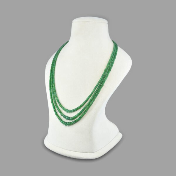 Natural Emeralds Plain Beads Necklace Mala ( 3 Lines Green )
