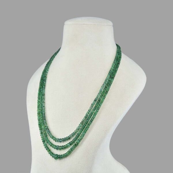 Natural Emeralds Plain Beads Necklace Mala ( 3 Lines Green )