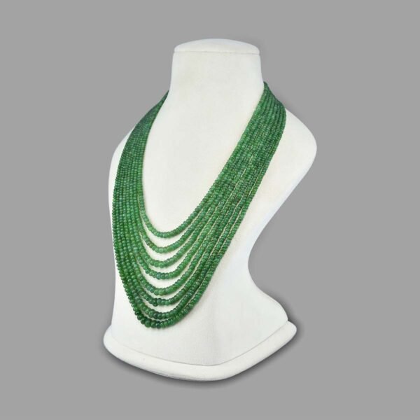 Natural Emeralds Plain Beads Necklace Mala ( 8 Lines Green )