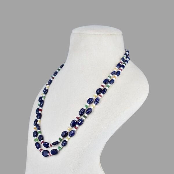 Natural Neelam Maniya Mala Necklace ( 2 Lines Multi Colour )