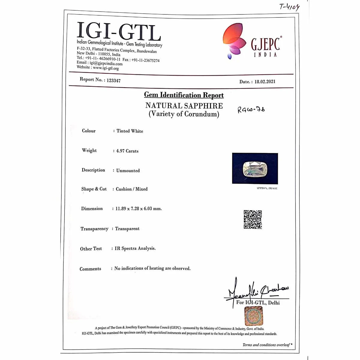 4.97 Carats White Sapphire ( 5.52 Ratti Safed Pukhraj ) - Image 5