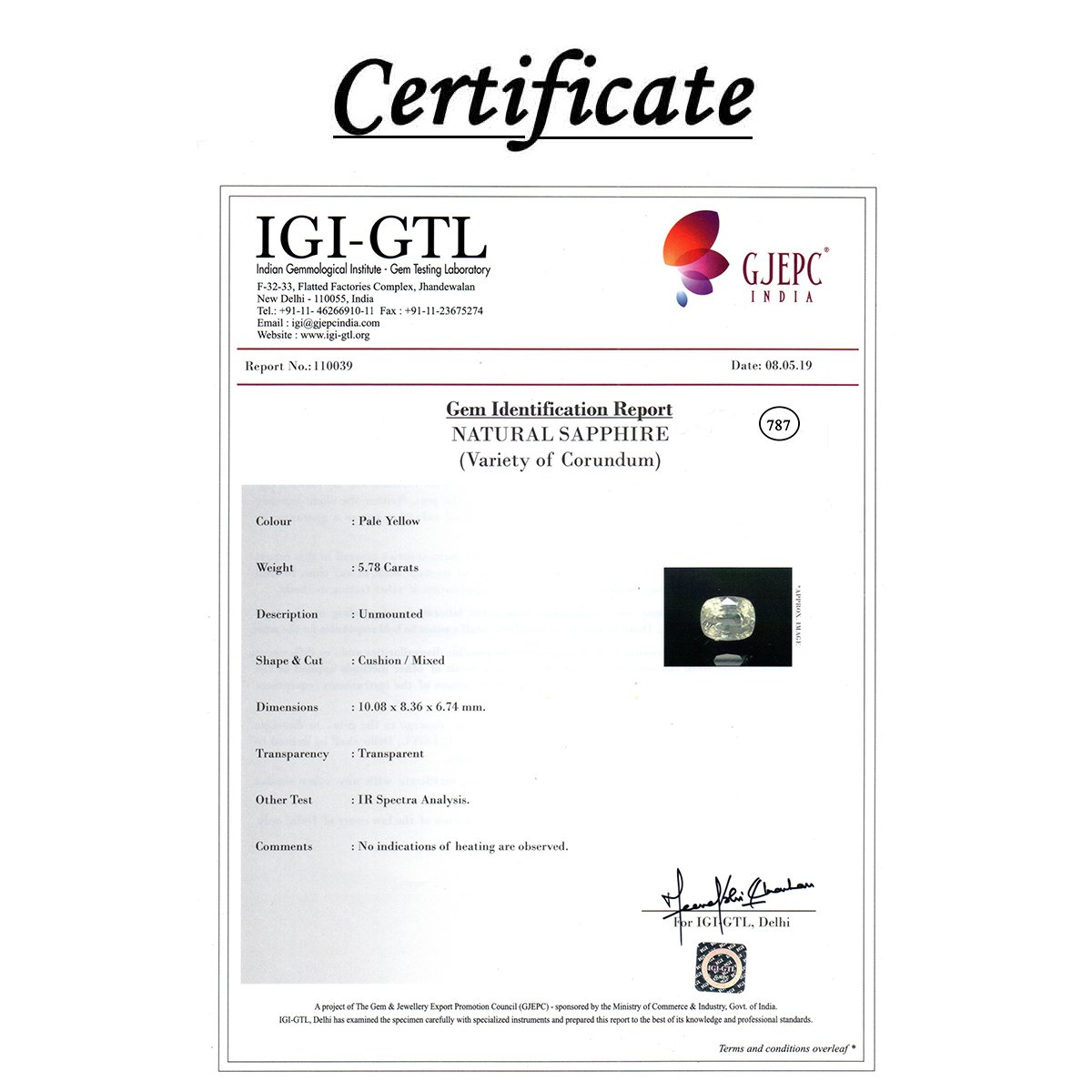 rgw-wpuk-787-3-certificate 5.78 Carats White Sapphire ( 6.42 Ratti Safed Pukhraj ) - Image 3