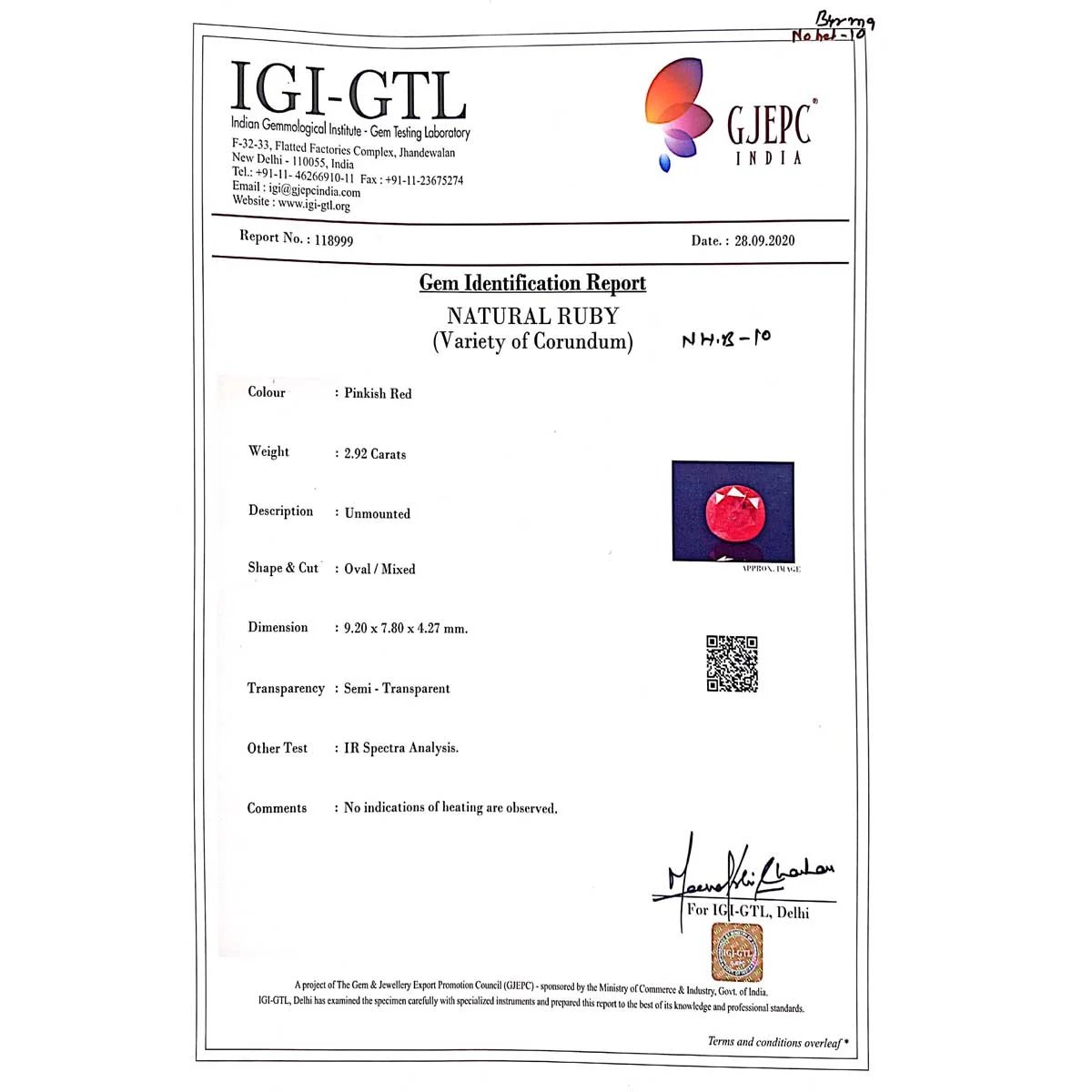 2.92 Carats Ruby ( 3.24 Ratti Manak ) 5